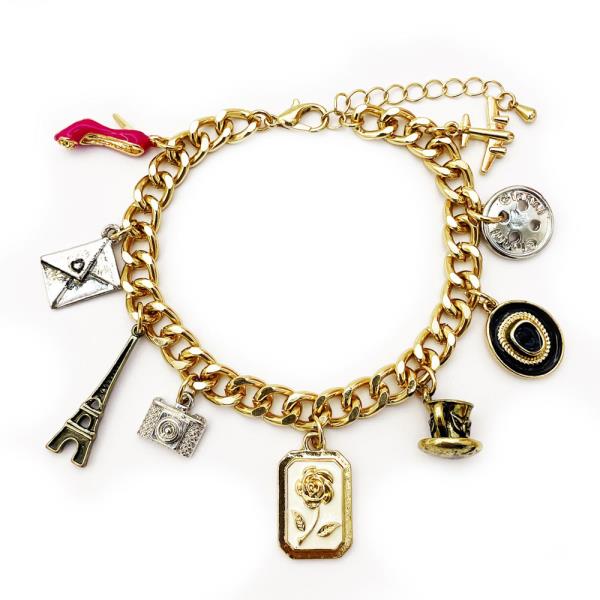 ROSE EIFFEL TOWER CHARM CURB LINK BRACELET