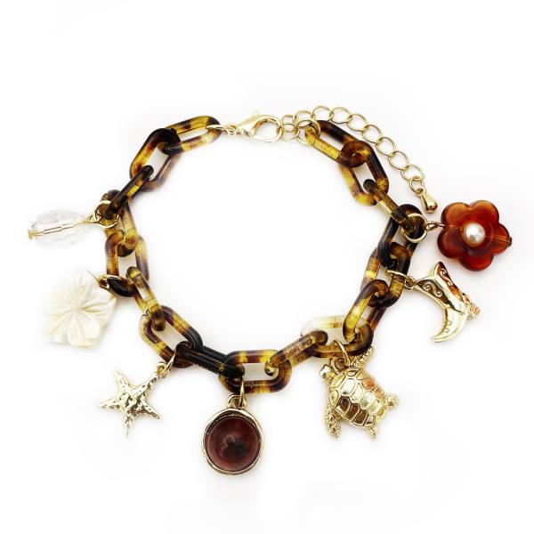 MULTI CHARM TORTOISE LINK BRACELET