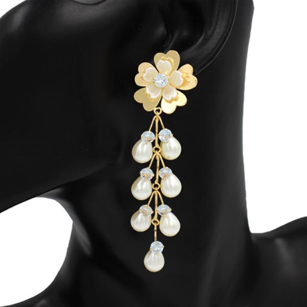 PEARL WIDE METAL FLOWER DANGLE EARRING