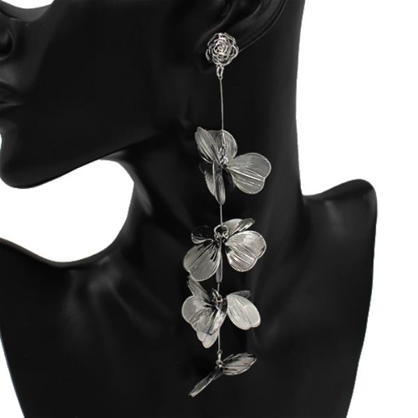 WIDE METAL FLOWER DANGLE EARRING