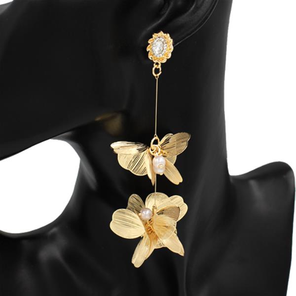 WIDE METAL FLOWER DANGLE EARRING