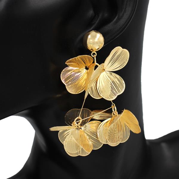 WIDE METAL FLOWER DANGLE EARRING