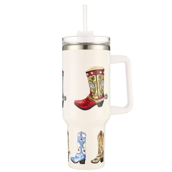 WESTERN STYLE BOOTS 40 OZ TUMBLER WITH HANDLE STRAW