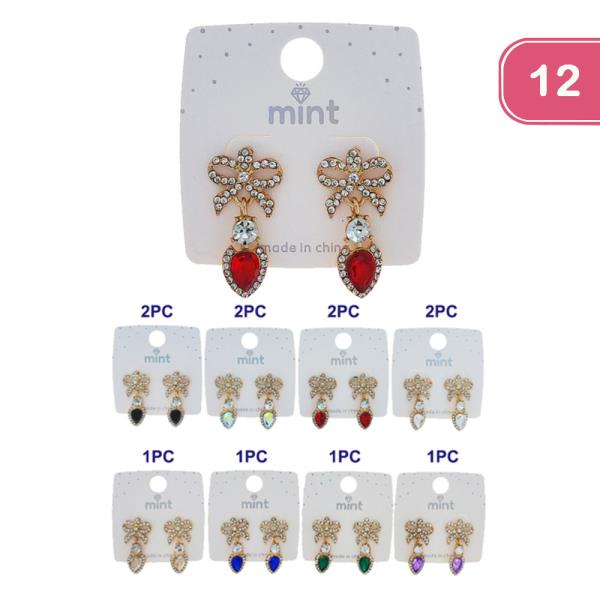 RHINESTONE BOW DANGLE EARRING (12 UNITS)