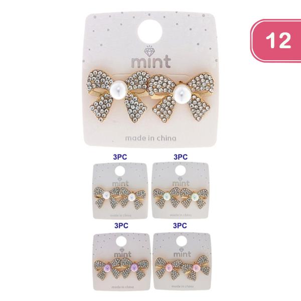 RHINESTONE BOW PEARL EARRING (12 UNITS)