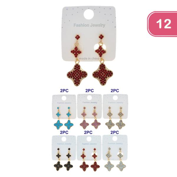 RHINESTONE CLOVER DANGLER EARRING (12 UNITS)