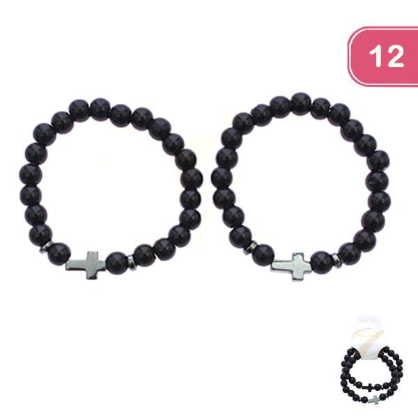 CROSS PENDANT BEADED STACKABLE BRACELET (12 UNITS)