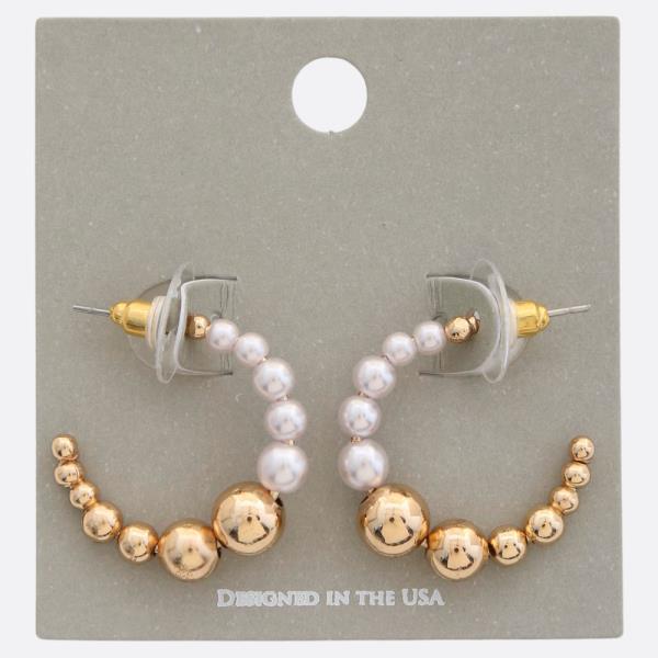 BALL PEARL BEAD OPEN HOOP EARRING