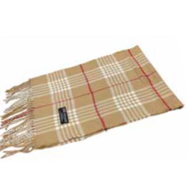 PLAID KHAKI OBLONG SCARF WITH TASSEL