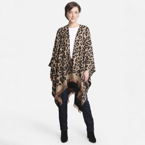 LEOPARD PRINT RUANA W/ FRINGE