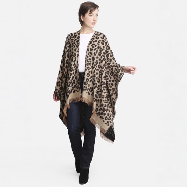 LEOPARD PRINT RUANA W/ FRINGE