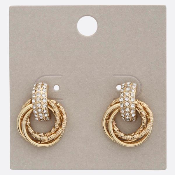 TRIPLE HOOP RHINESTONE BAR EARRING