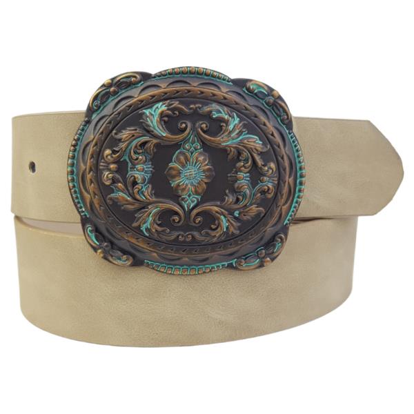 WESTERN FLORAL ETCHED BUCKLE BELT