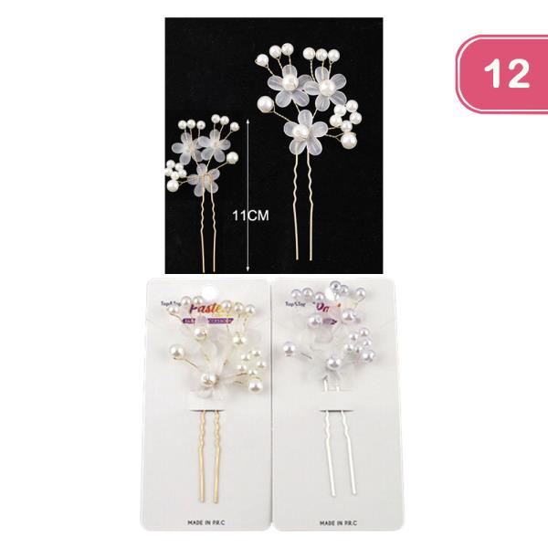 PEARL FLOWER BRIDAL HAIR PIN (12 UNITS)