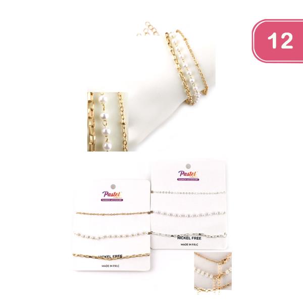 PEARL METAL STACKABLE BRACELET SET (12 UNITS)