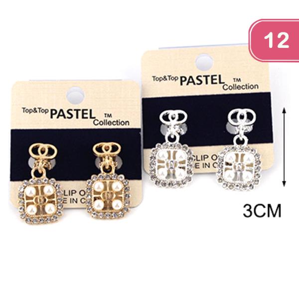 CLIP ON RHINESTONE DANGLE EARRINGS (12 UNITS)