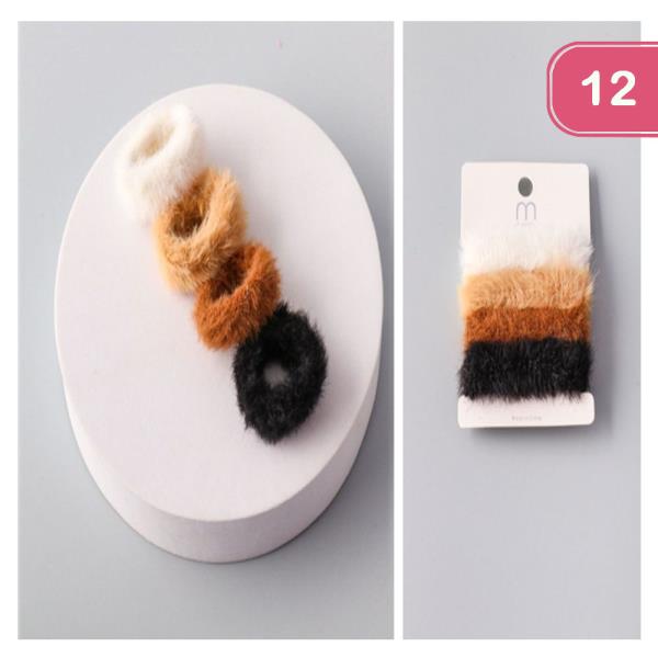 FURRY HAIR SCRUNCHIE SET (12 UNITS)