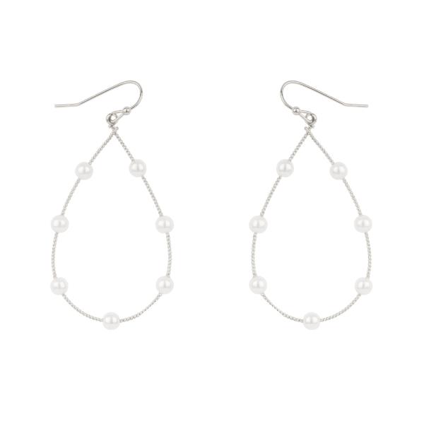 METAL PEARL FISH HOOK TEARDROP EARRING