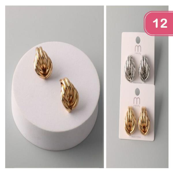 METAL FOLDED RINGS POST EARRING (12 UNITS)