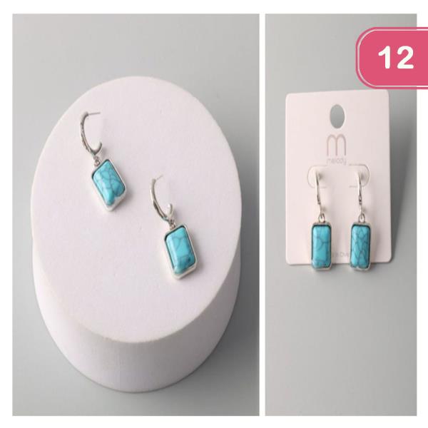 SQUARE TURQUOISE DROP HUGGIE EARRING (12 UNITS)