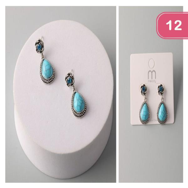 TURQUOISE ANTIQUE TEARDROP ROSE EARRING (12 UNITS)