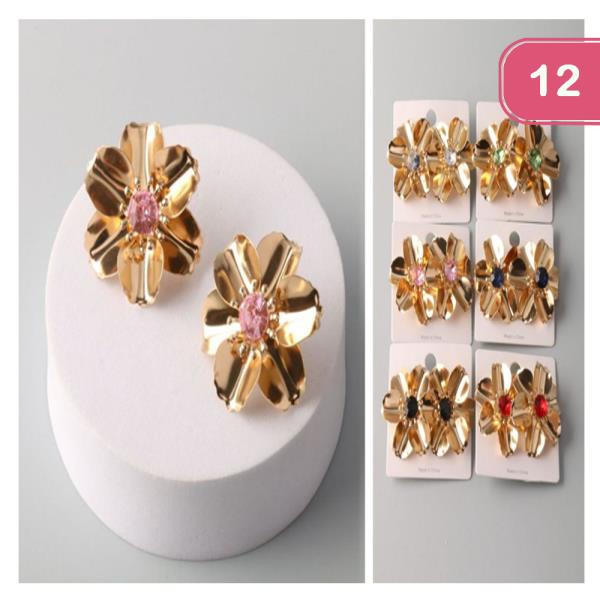 METAL PETAL LAYERED CRYSTAL EARRING (12 UNITS)