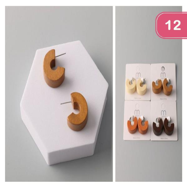 CHUNKY WOODEN HUGGIE EARRINGS (12 UNITS)