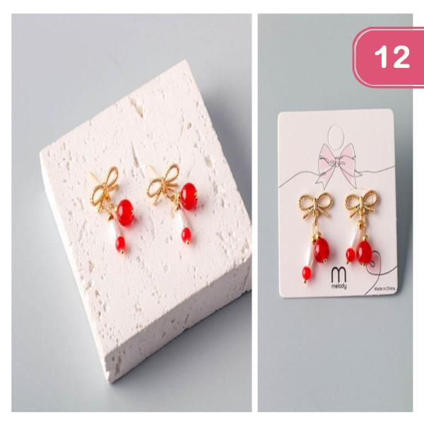 CHERRY BEADED BOW EARRINGS (12 UNITS)