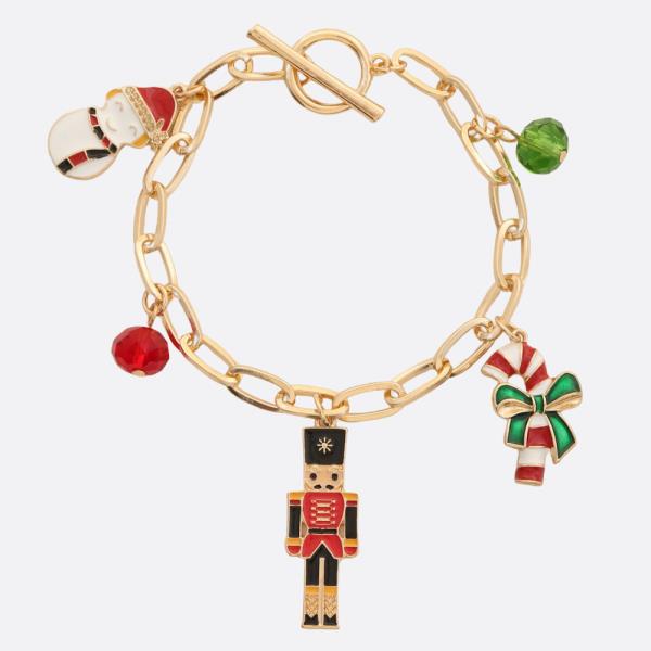 CHRISTMAS CHARMS OVAL LINK TOGGLE CLASP BRACELET