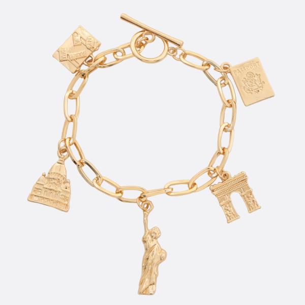 STATUE OF LIBERTY CHARMS OVAL LINK TOGGLE CLASP BRACELET