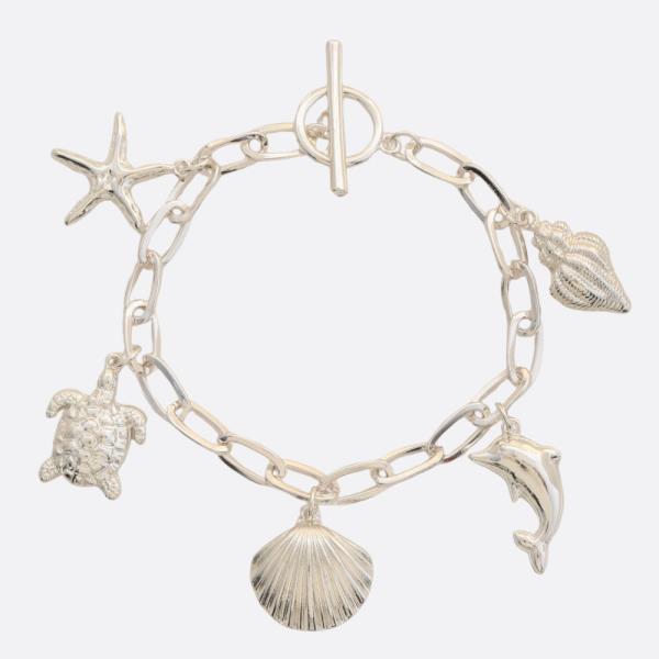 SEA LIFE CHARM OVAL LINK TOGGLE CLASP METAL BRACELET