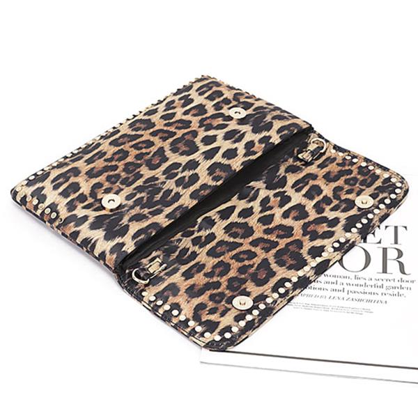 NYLON LEOPARD METAL STUDDED CLUTCH BAG