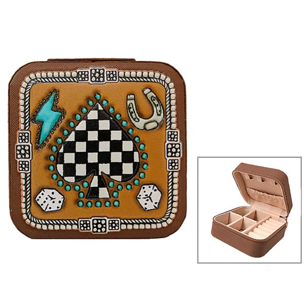 WESTERN TOOLED LEATHER TRAVEL JEWELRY BOX