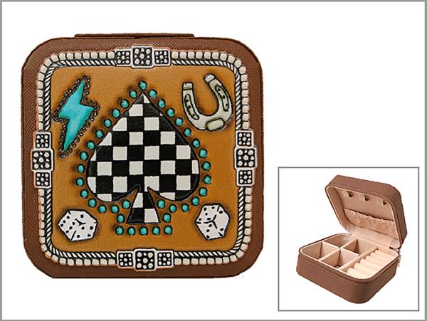 WESTERN TOOLED LEATHER TRAVEL JEWELRY BOX