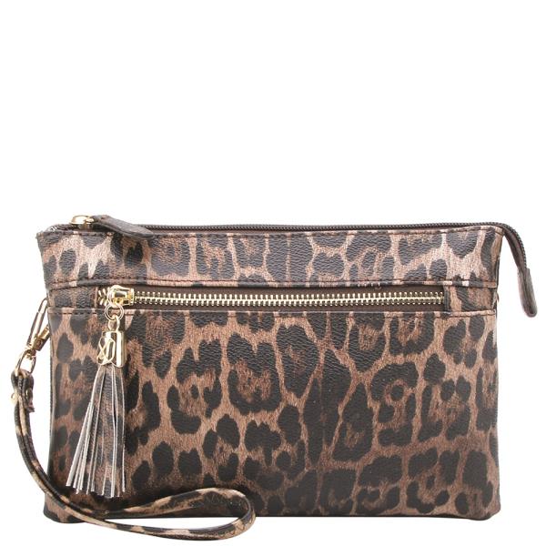 LEOPARD PRINT TASSEL ZIPPER CROSSBODY BAG