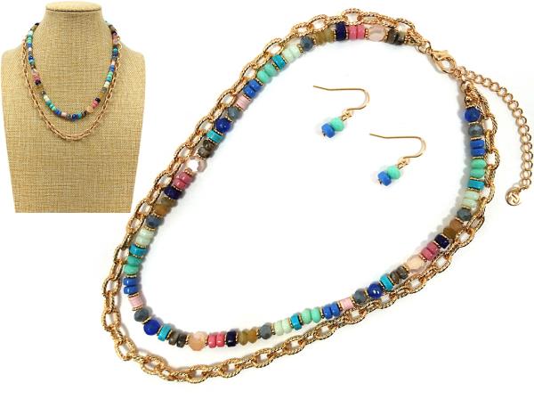 GLASS BEAD OVAL LINK LAYERED NECKLACE