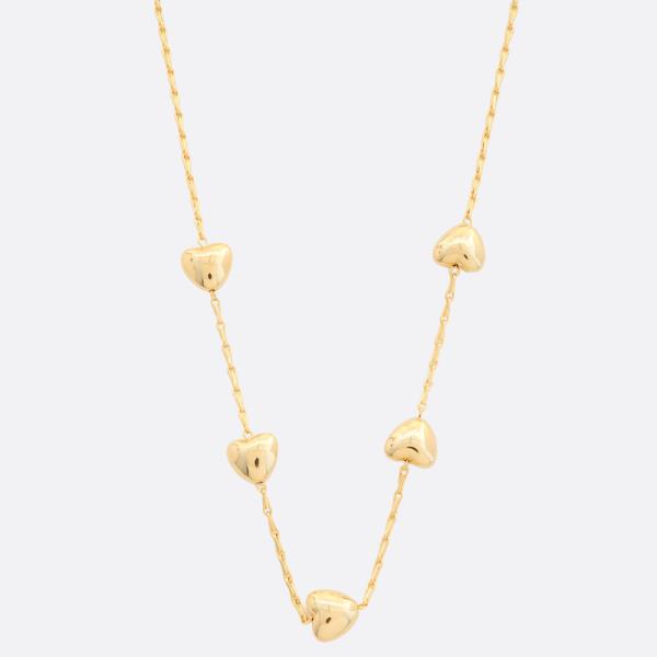 SODAJO PUFFY HEART STATION GOLD DIPPED NECKLACE