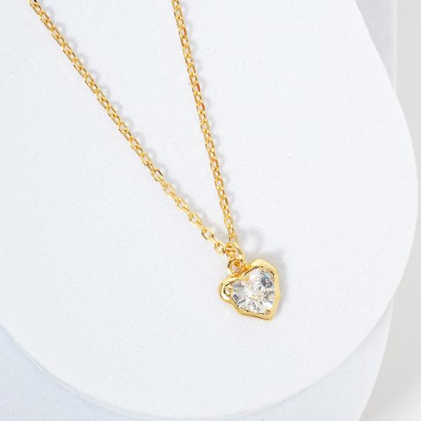 18K GOLD RHODIUM LOVE HARD HEART STONE NECKLACE