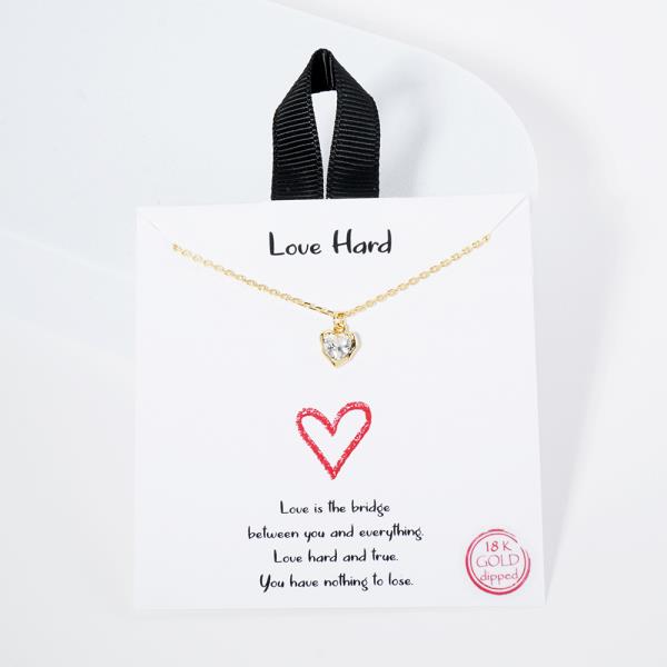 18K GOLD RHODIUM LOVE HARD HEART STONE NECKLACE