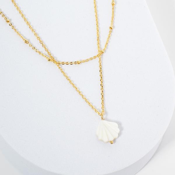 18K GOLD RHODIUM MARK OF TIME SHELL PENDANT NECKLACE