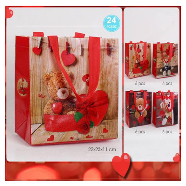 VALENTINES DAY BEAR REUSABLE GIFT BAG (24 UNITS)