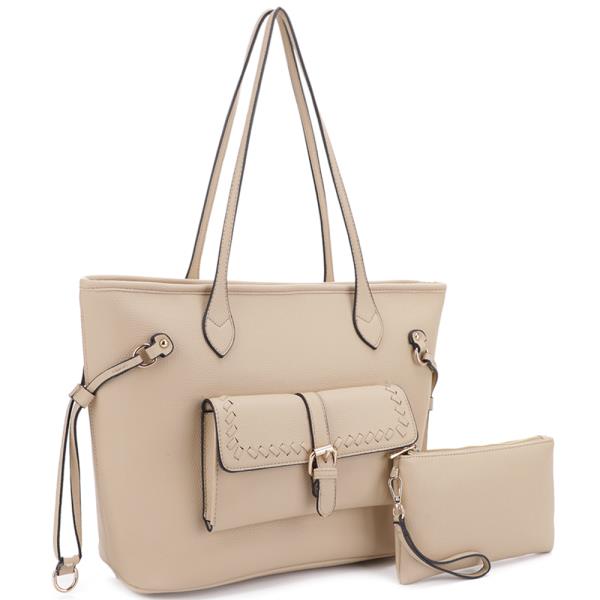 2IN1 SMOOTH TOTE BAG W HAND STRAP POUCH SET