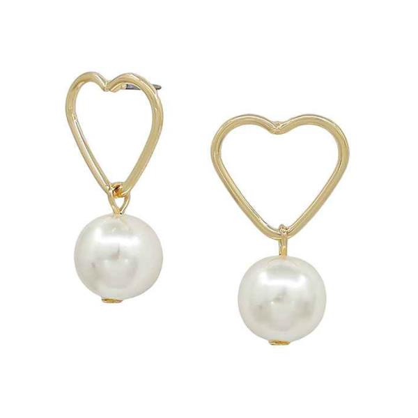 SMALL HEART METAL  PEARL  DROP POST EARRING