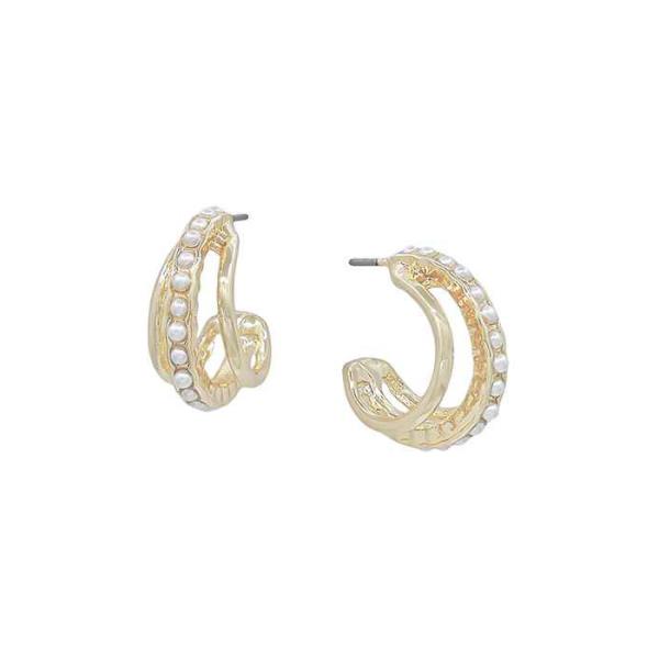 TRI HOOP PEART ACCENT HOOP EARRING