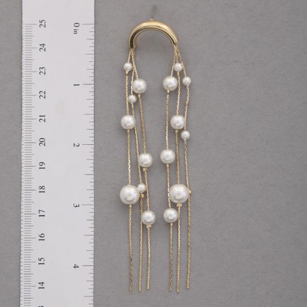 SODAJO U SHAPE PEARL BEAD CHAIN GOLD DIPPED DANGLE EARRING