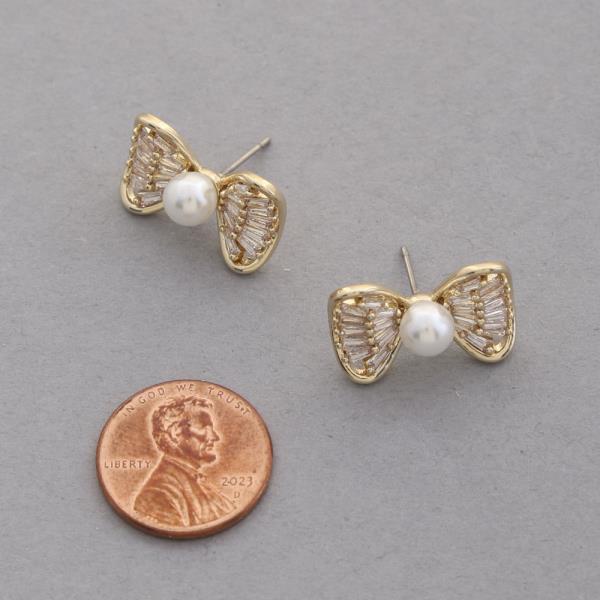 SODAJO PEARL BEAD BOW GOLD DIPPED EARRING