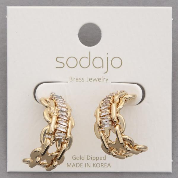 SODAJO RHINESTONE CHAIN OPEN CIRCLE GOLD DIPPED EARRING