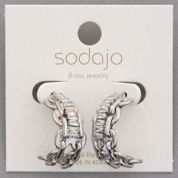 SODAJO RHINESTONE CHAIN OPEN CIRCLE GOLD DIPPED EARRING
