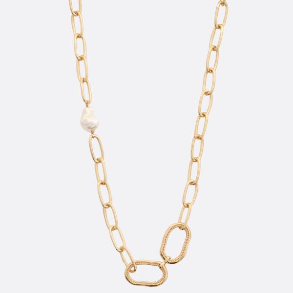 SODAJO PEARL BEAD OVAL LINK GOLD DIPPED NECKLACE