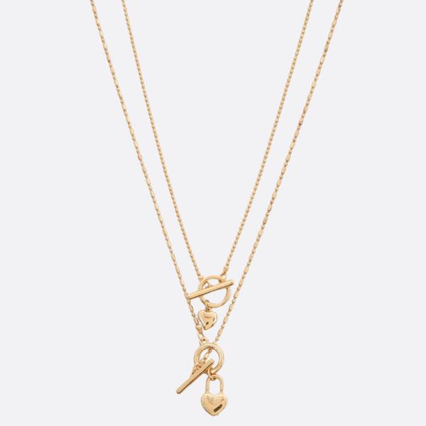 SODAJO DOUBLE HEART TOGGLE CLASP LAYERED GOLD DIPPED NECKLACE